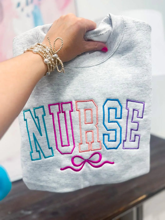 Ash Gray Embroidered Teacher/Nurse/Mama Crewneck