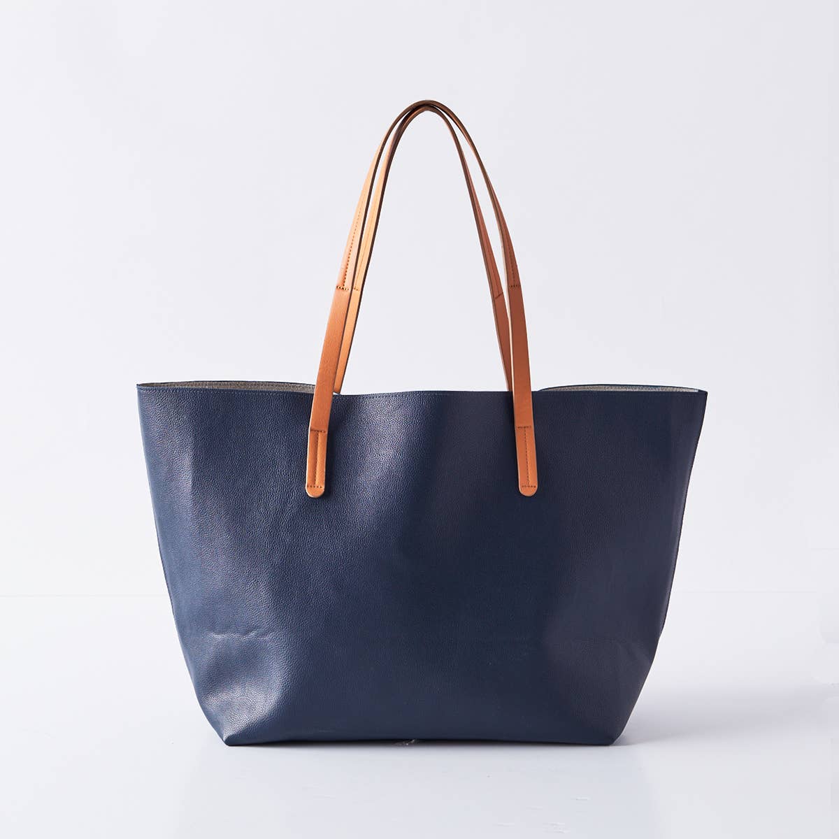 Vegan Leather Tote-Navy