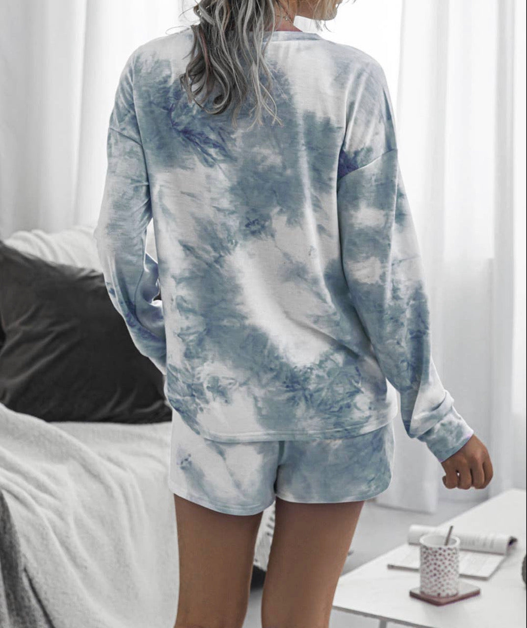Blue Haze Tie Dye Long Sleeves T-shirt and Shorts Sets